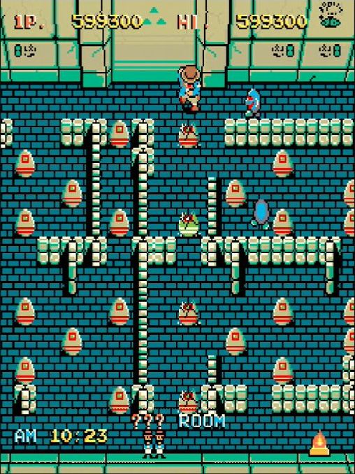 タマゴ型のストーンをキックして破壊すると、アイテムや敵のゴーストなどが出現する