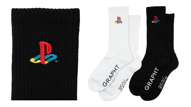 Heritage 刺繍ソックス / PlayStation（ホワイト / ブラック、サイズ FREE 推奨 25-27cm 許容 23-28cm）、価格：各2,200円