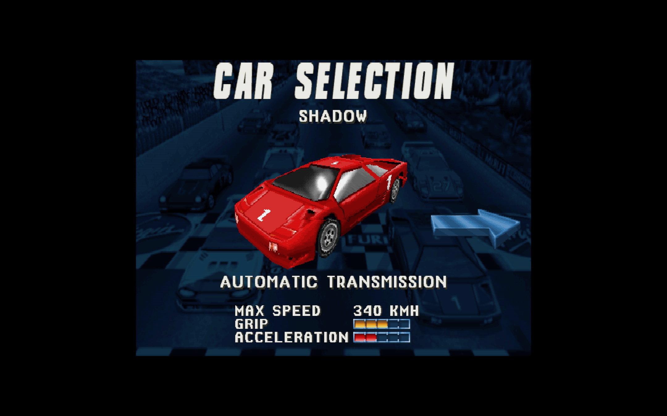 車両選択では複数の車両から1台を選択でき、シフトチェンジもオートマとマニュアルが選択できる