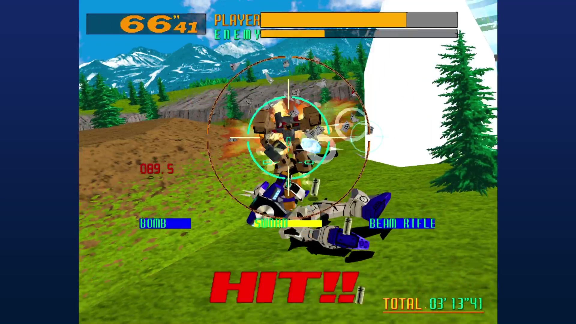 今でいうTPSのスタイルを導入している。1対1のロボットバトルで、乱入対戦も可能だ