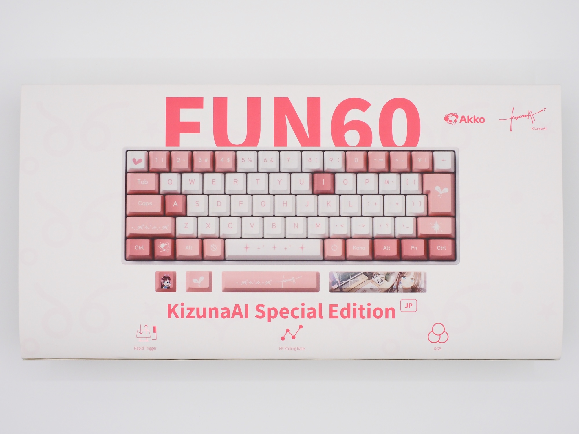 パッケージ背面には「Akko FUN60 KizunaAI Special Edition」本体の写真