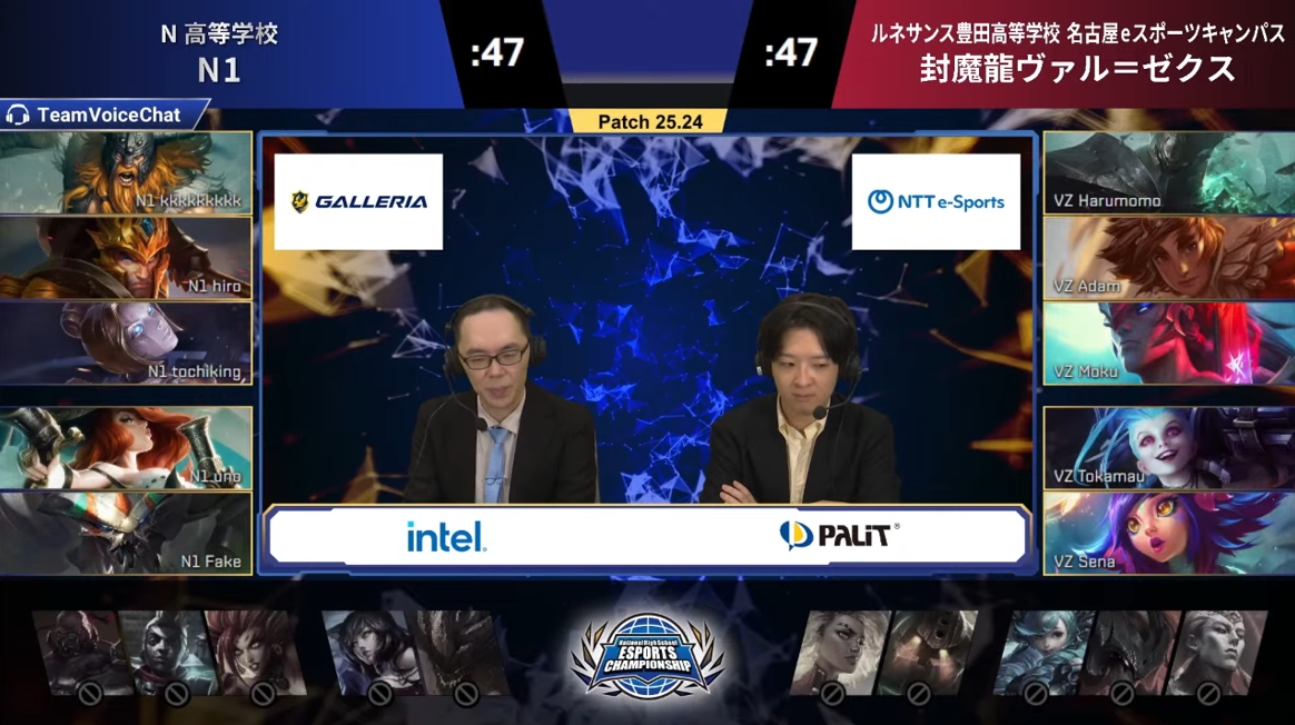 1試合目は「N1」が「スカーナー」サポートという奇策に出る。「封魔龍ヴァル＝ゼクス」はトップでモルデカイザーをピック。対面のオラフには不利だが、アルティメットスキルを上手く決められれば集団戦で活躍できる