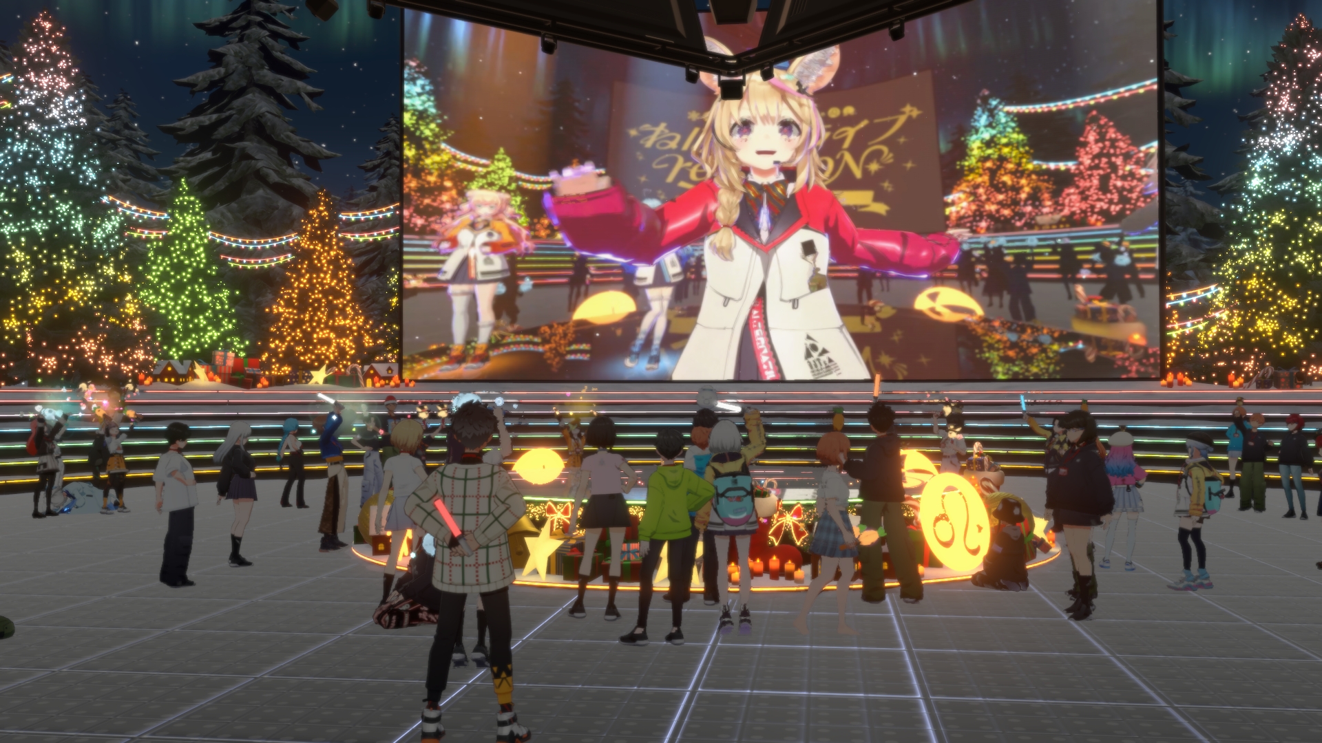 開始直前の4人による影ナレでブチ上がる会場。ゲーム内チャットの速度が凄いことになっていた