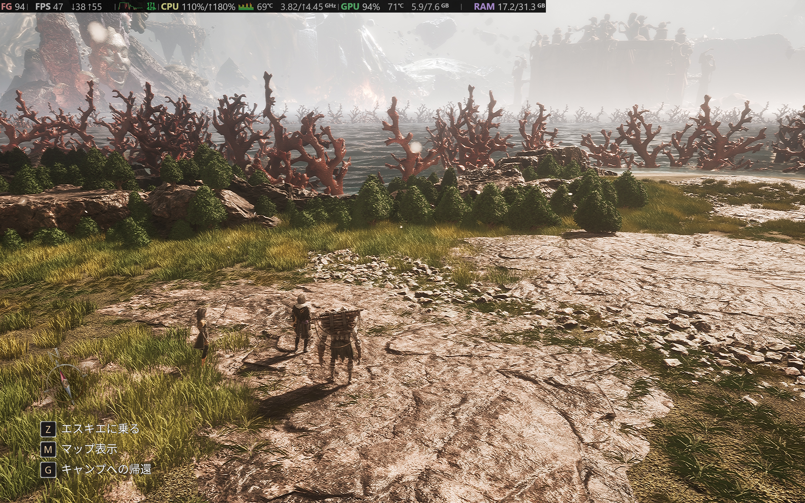 移動するだけのマップ画面ではフレームレートは低めに出ていた