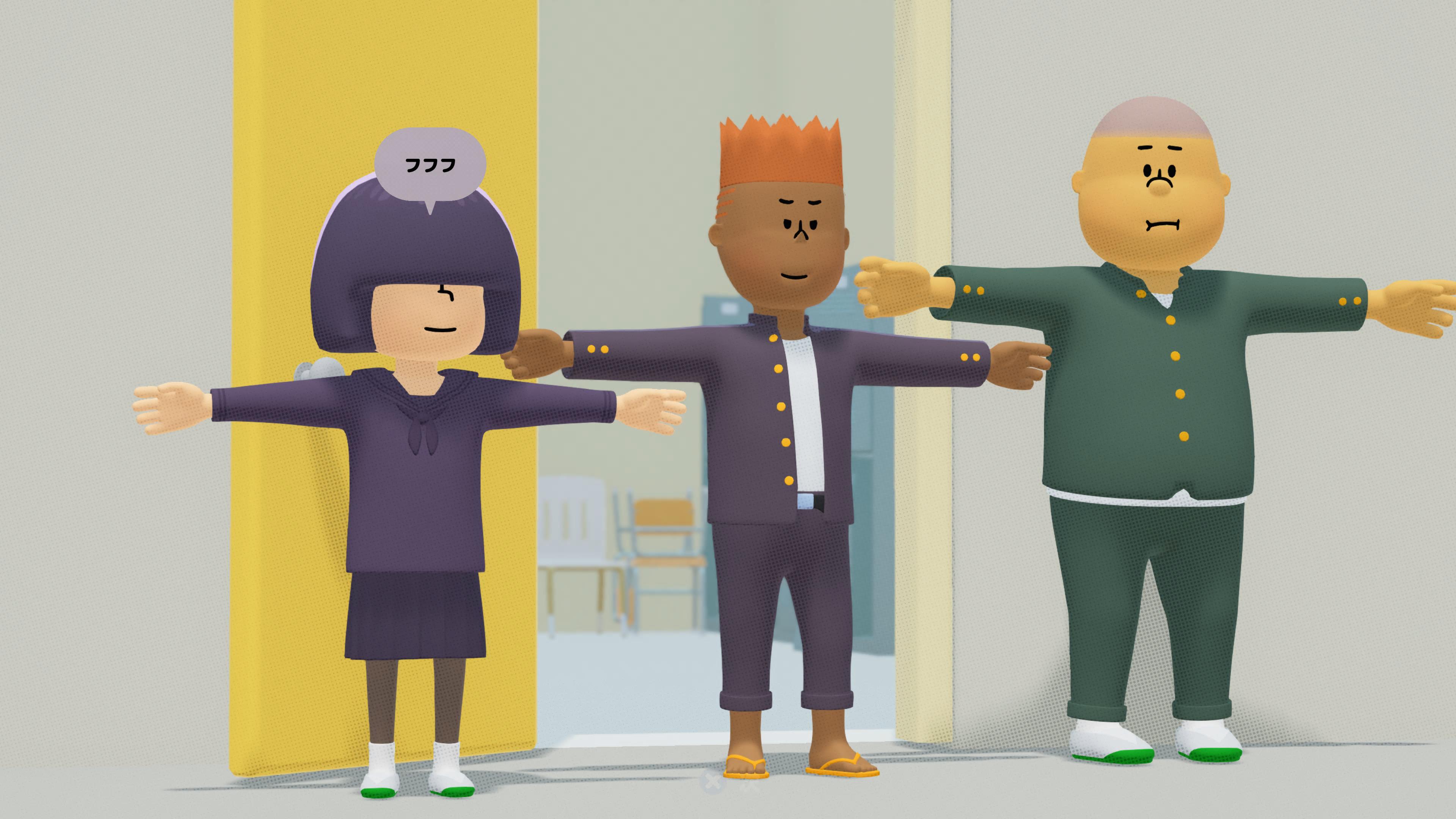 Tポーズをからかって来るいじめっ子たち。この悲しいティーンの顔を見てほしい