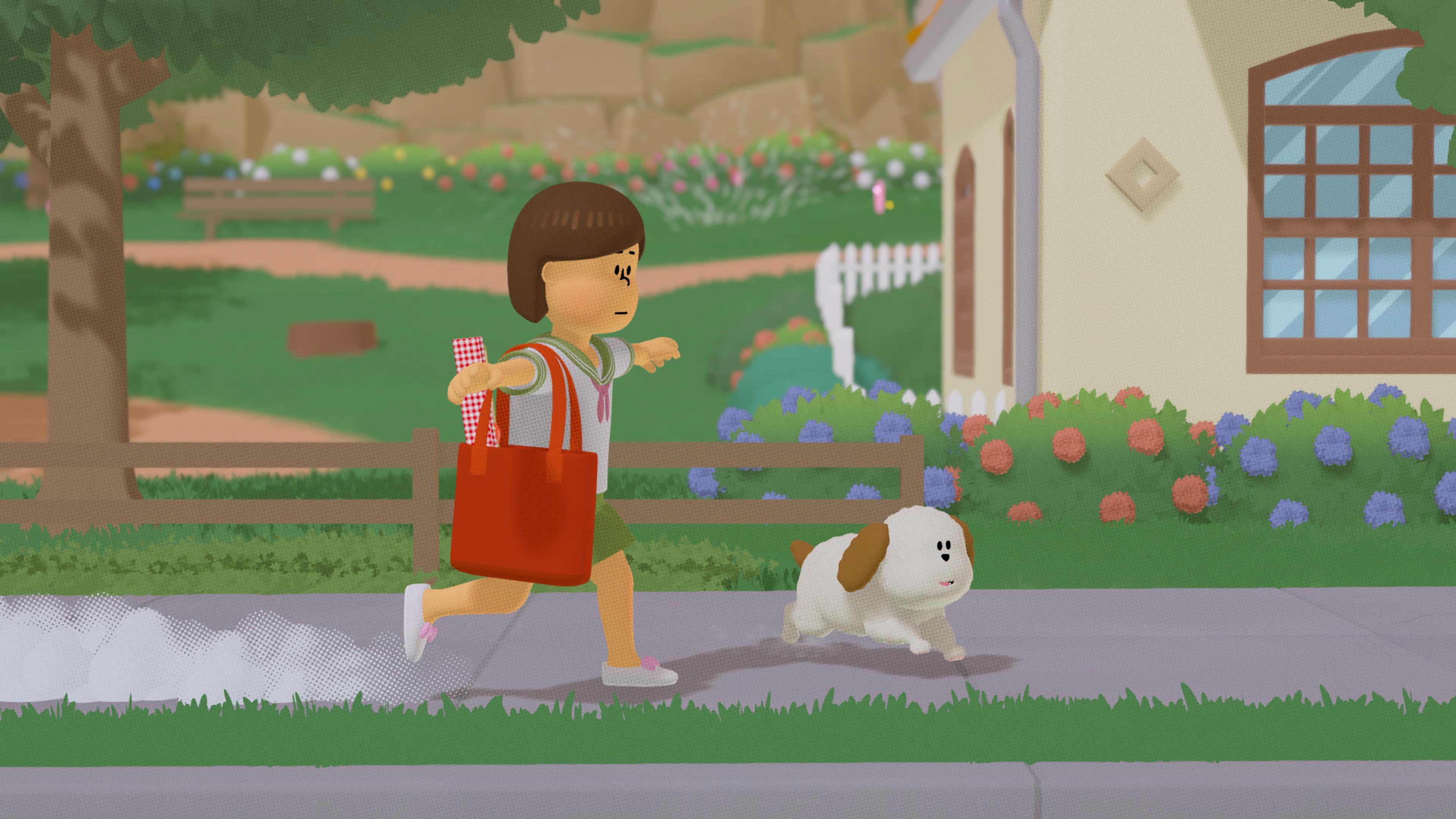 外を歩くティーン。犬はサポートのため付いてきてくれる