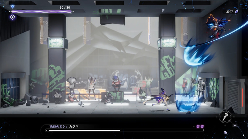 こちらのアクションの手数が少ない時に対峙するボスなので愚直な殴りあい展開に……！ 本気モードの大技は最初のボスながら被弾すると一気に体力を削られてしまうので注意が必要