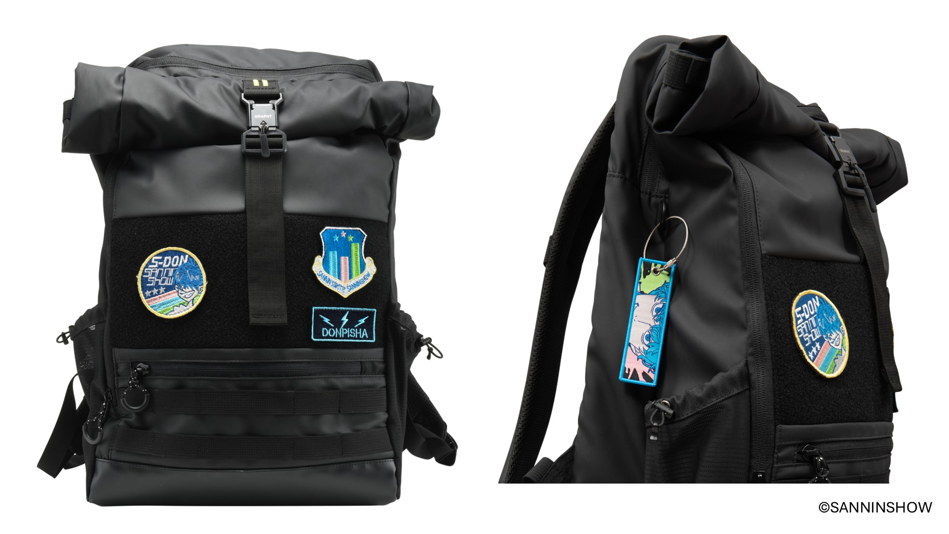 付属のフライトタグ、刺繍ワッペンを本体に付けたイメージ