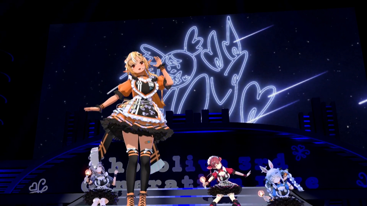 「ソロ曲シャッフルメドレー：ours（不知火フレア）→いいわけバニー（宝鐘マリン）→全力ジャンピング！（兎田ぺこら）→パイパイ仮面でどうかしらん？（白銀ノエル）」