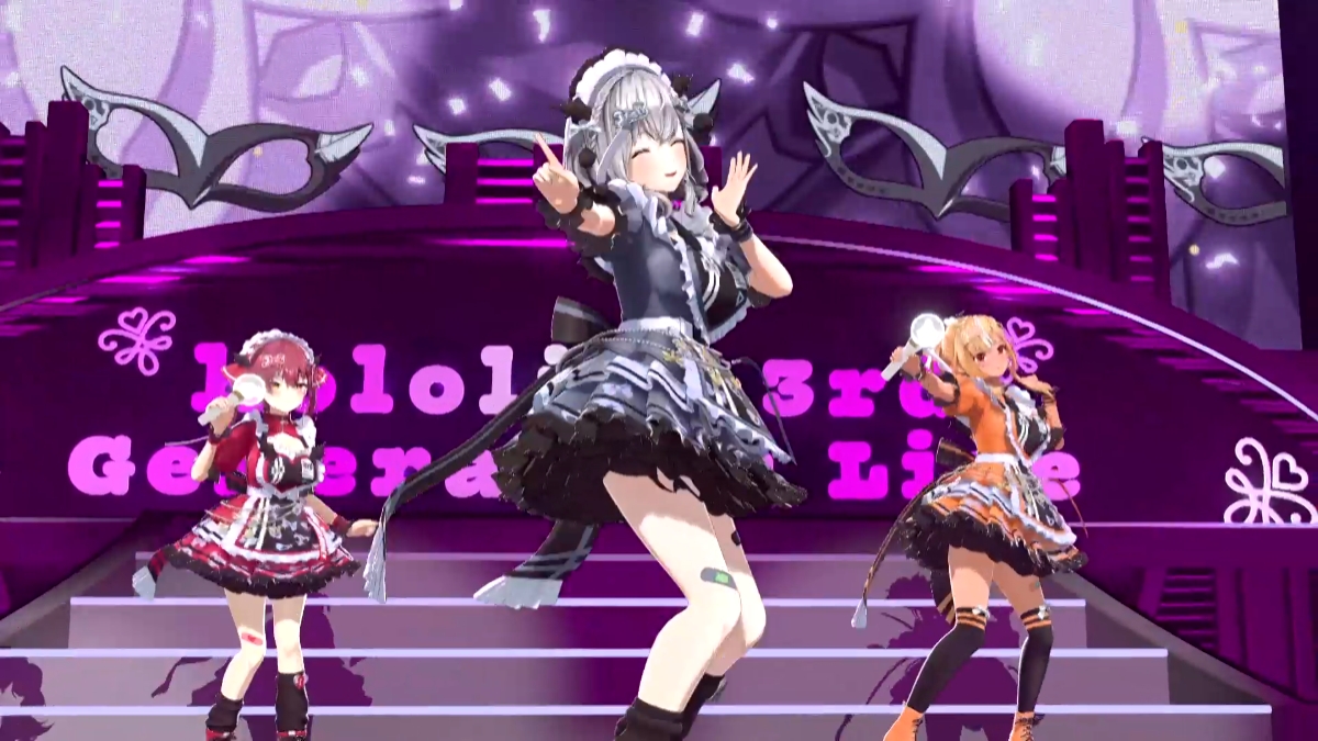 「ソロ曲シャッフルメドレー：ours（不知火フレア）→いいわけバニー（宝鐘マリン）→全力ジャンピング！（兎田ぺこら）→パイパイ仮面でどうかしらん？（白銀ノエル）」