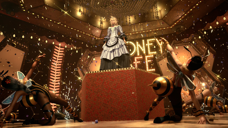 クラウドの女装はもちろん、各種ヒロインもこれまでのクラウドの行動によって衣装が3パターンの中から変化するので、全員の各衣装をコンプリートしてほしい