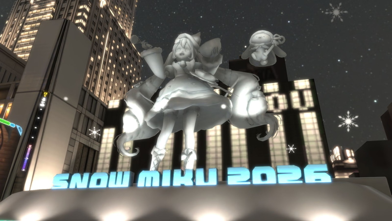 雪ミクの巨大な雪像や北海道新幹線が展示されている