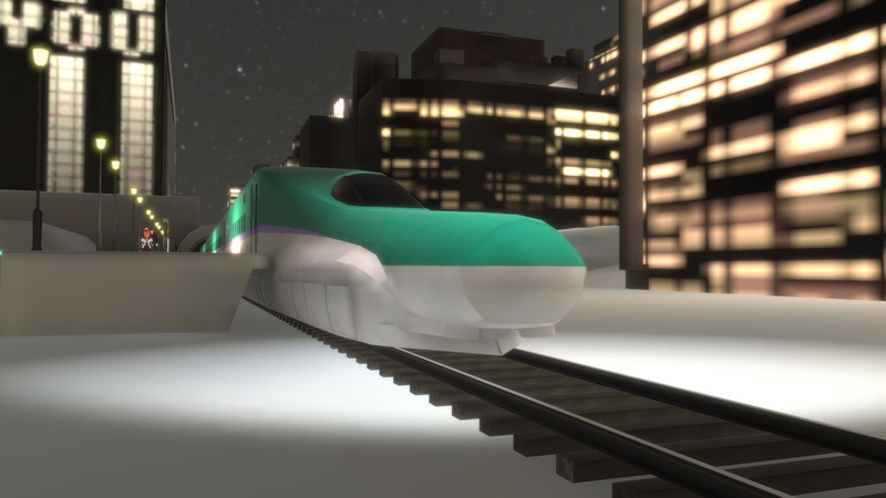 雪ミクの巨大な雪像や北海道新幹線が展示されている