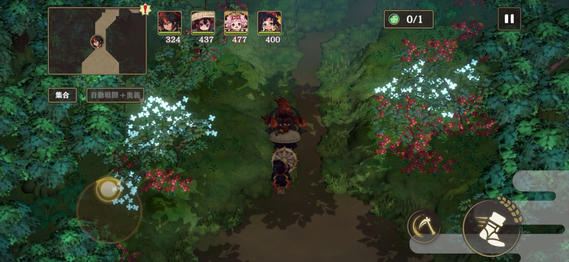 探索バトルでは、バーチャルパッドのようなものを使ってキャラクターを操れる