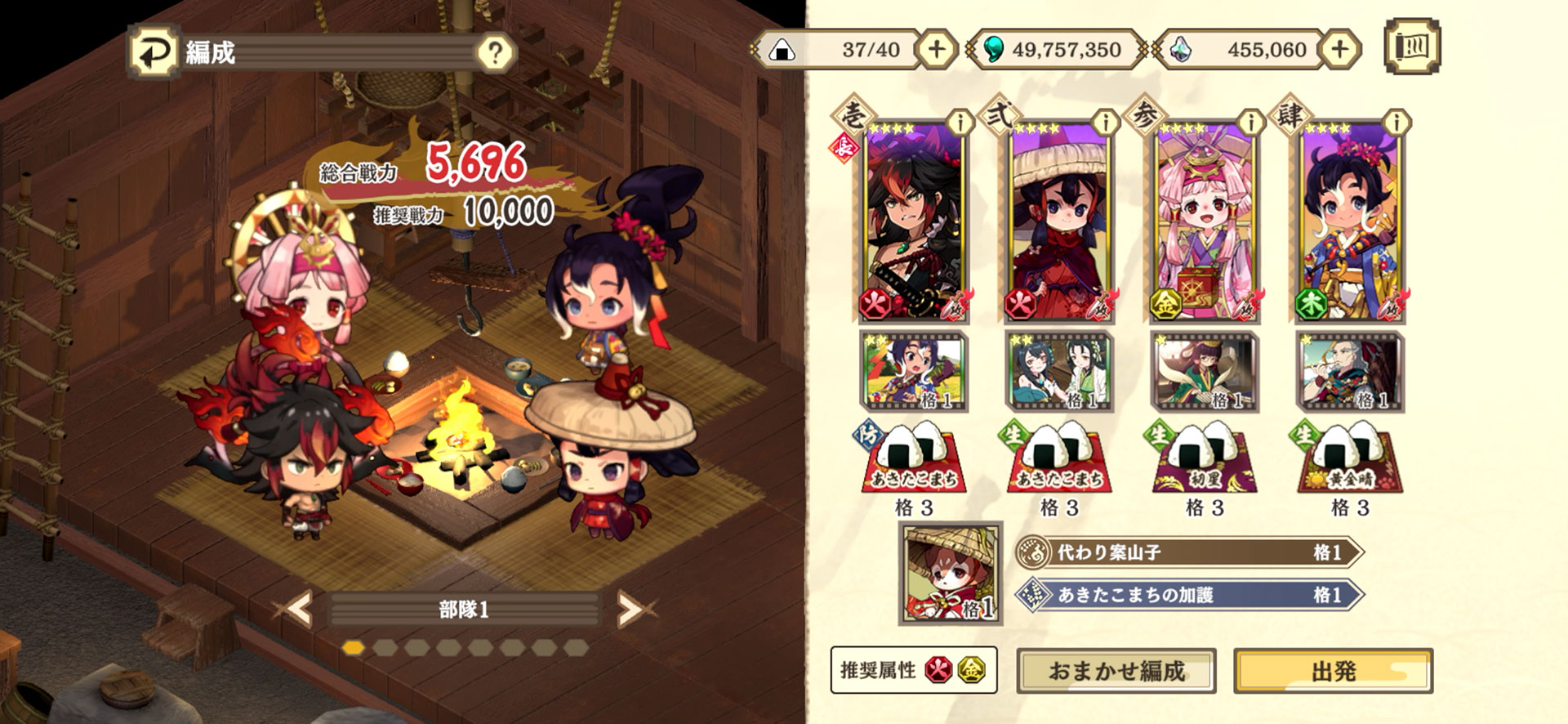 こちらがパーティの編成画面だ