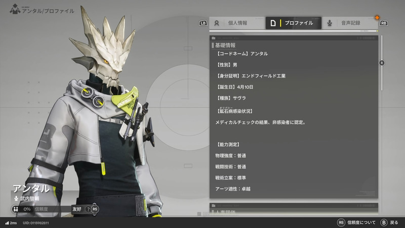 ザウラ（ギリシャ語でトカゲ）という種族のオペレーター「アンタル」