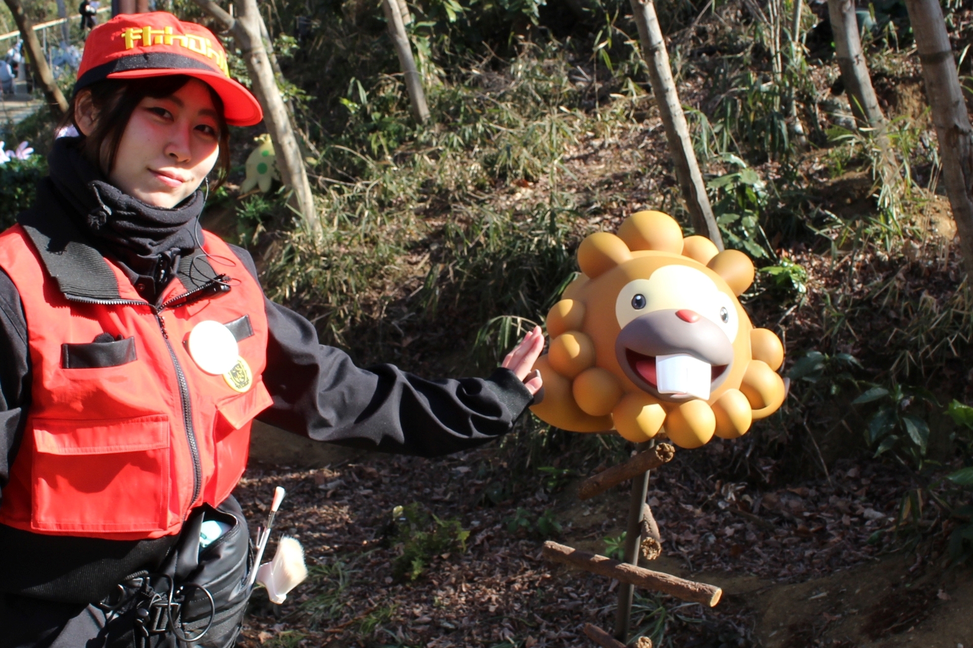 手の届く範囲にいるポケモンは触れるのもOK。「ビッパのかじりば」では、飛び出してきたビッパとハイタッチができる