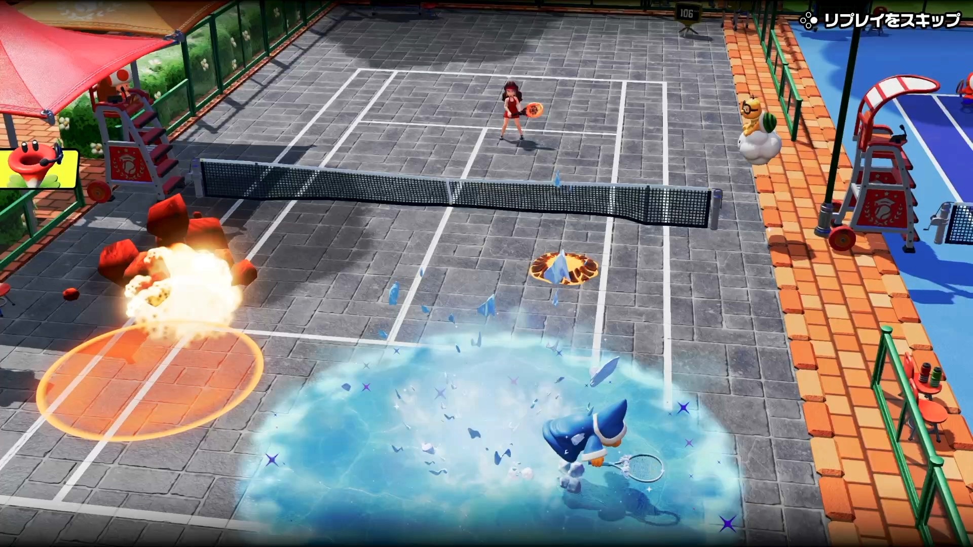 「アイスラケット」の効果を打ち返されて自分のコートが凍りついた例