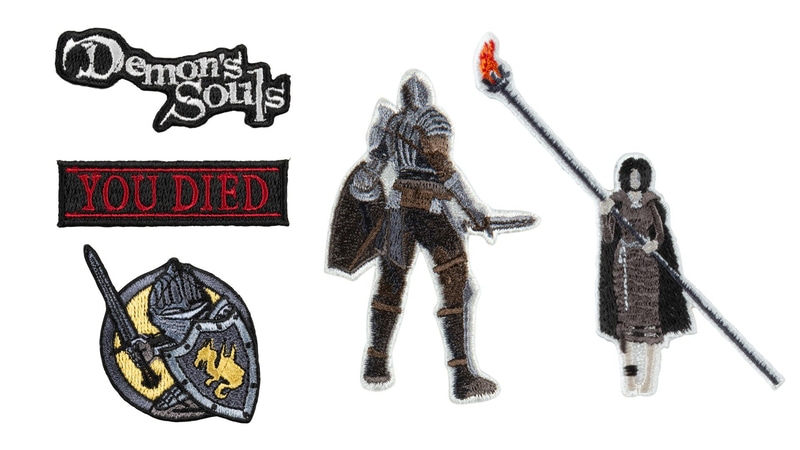 画像左上から、「タイトルロゴ」、「YOU DIED」、「主人公（騎士 デフォルメ）」、「主人公（キービジュアル）」、「火防女」の全5種がラインアップ