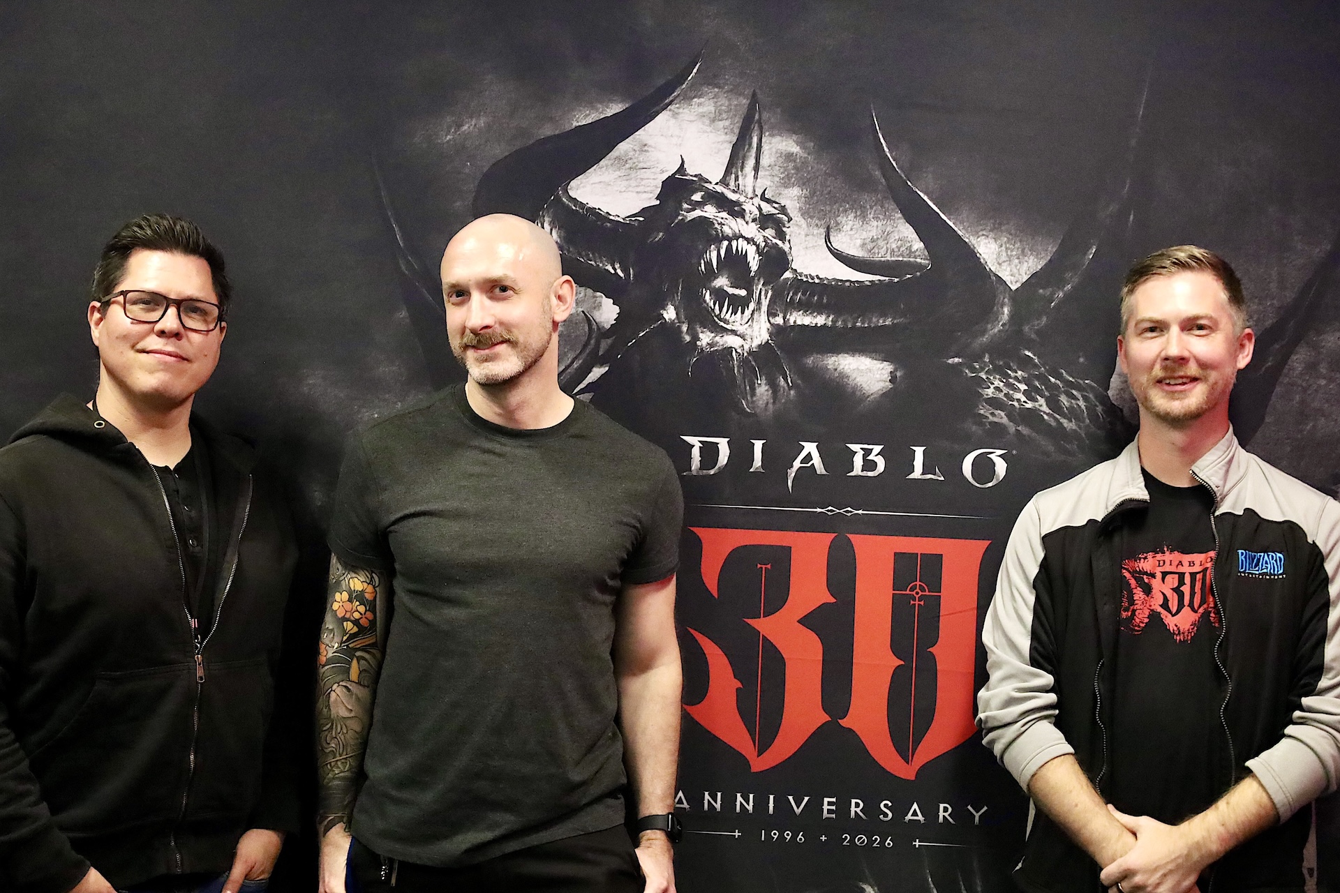 左からChris Ryder氏（アートディレクター）、Morgan Brown氏（リードクエストデザイナー）、Matt Burns氏（リードナラティブデザイナー）