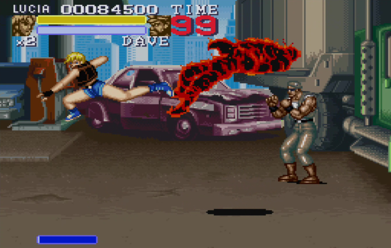 原作のコスチュームもしっかり用意されており、ルシアファンにはたまらない。画面はWii Uバーチャルコンソール版「ファイナルファイト タフ」