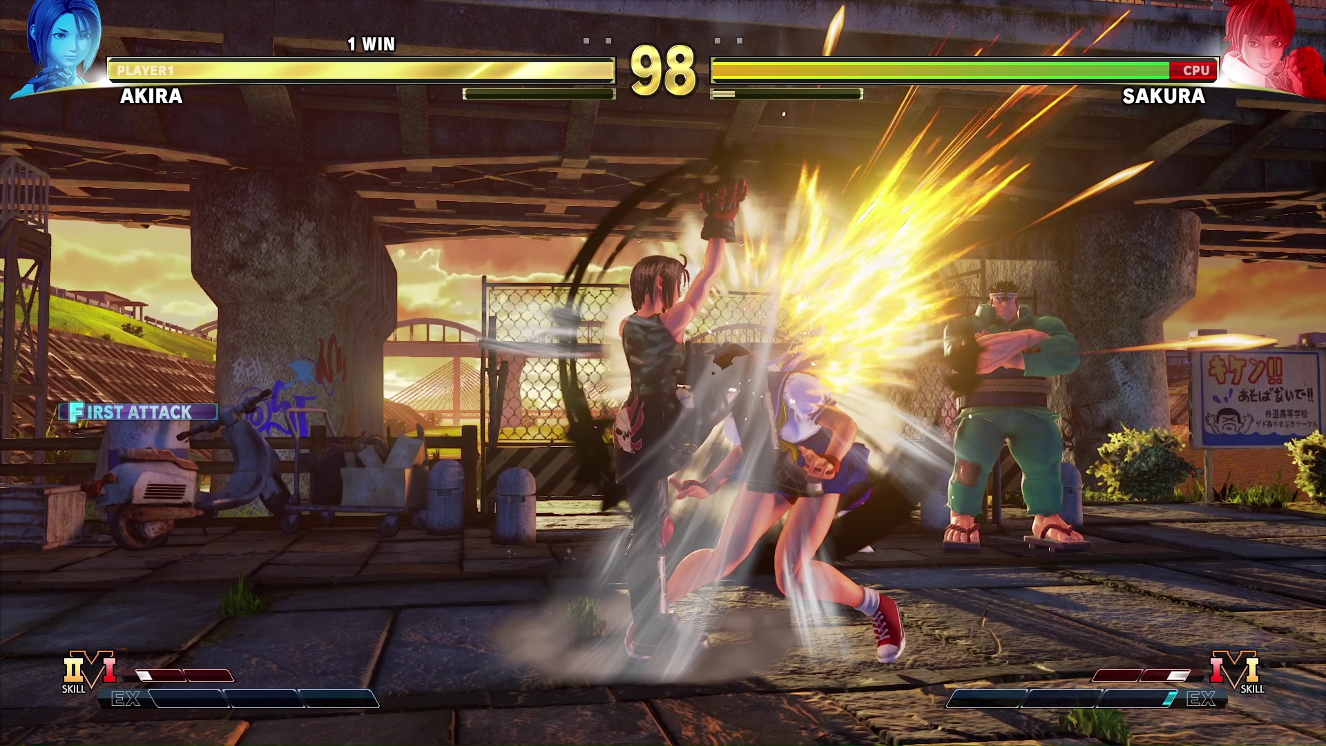 「ジャスティス学園」のシステムをしっかり踏襲しており、相手を高く浮かせ、「ストリートファイター」シリーズではありえないような跳躍で空中の相手に追撃するエアバーストが可能