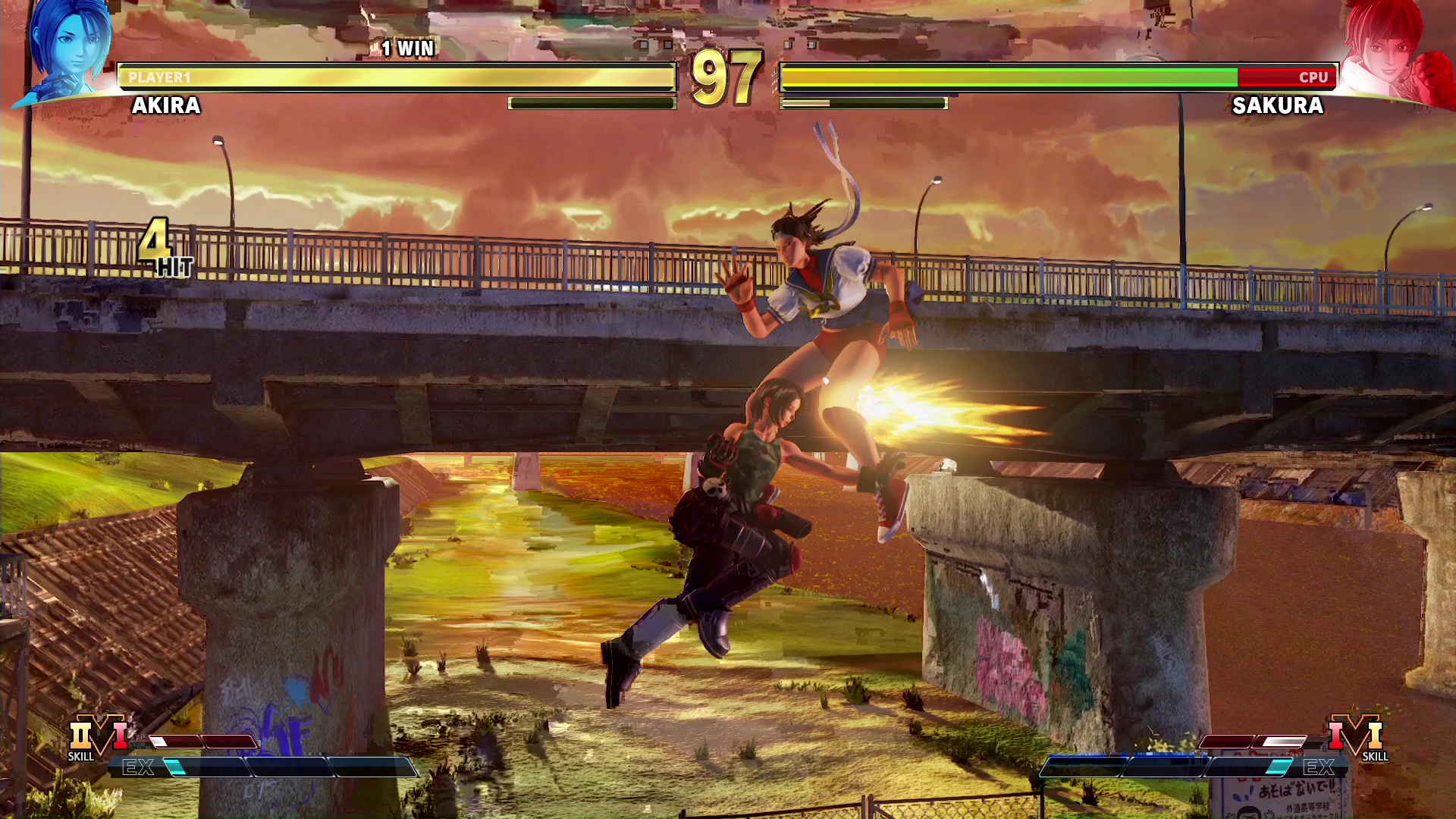 「ジャスティス学園」のシステムをしっかり踏襲しており、相手を高く浮かせ、「ストリートファイター」シリーズではありえないような跳躍で空中の相手に追撃するエアバーストが可能