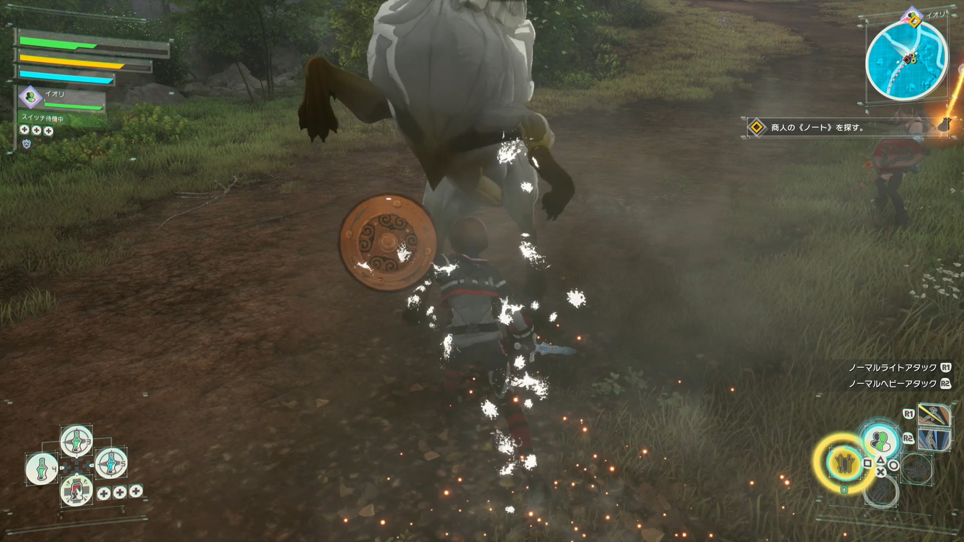 一連の写真はパリィ・スラッシュを決めたアクションだが、スラッシュには現時点で3種類が用意されており、成功させられれば確定で反撃を行うことができる。これを使いこなせないと、少ない被害でフィールドを移動し目的地へと到達するのは難しいと感じた。逆に、スラッシュをマスターしてしまえば戦闘も移動も一気に楽になりそうだ