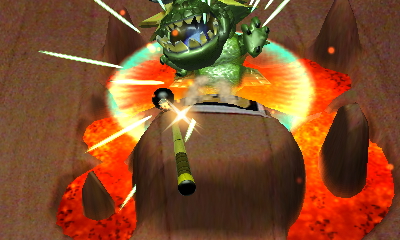 最終ステージではドラゴンが出現。タイミングよく爆弾を突くとダメージを与えることができる。