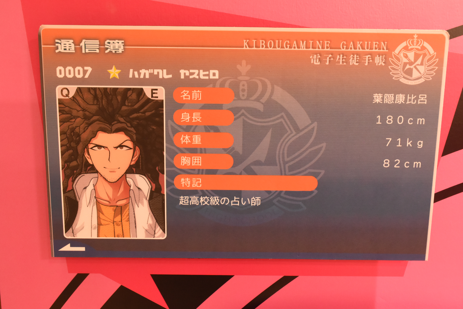 通信簿のデザインはそれぞれの作品のゲーム内のものを再現している