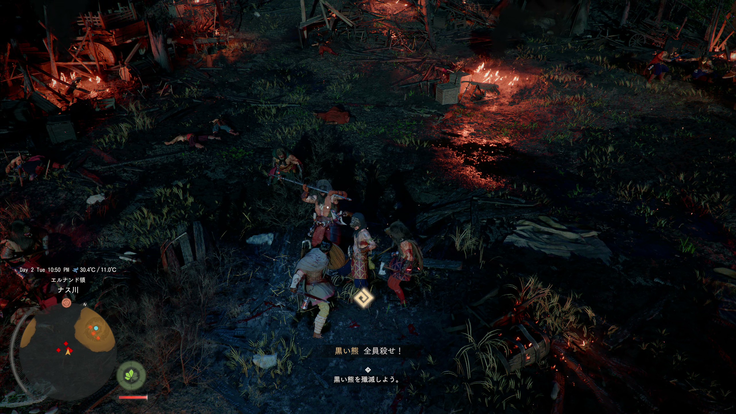 序盤の襲撃シーンにて、強弱攻撃、ガード、回避など戦い方の基礎を学ぶ