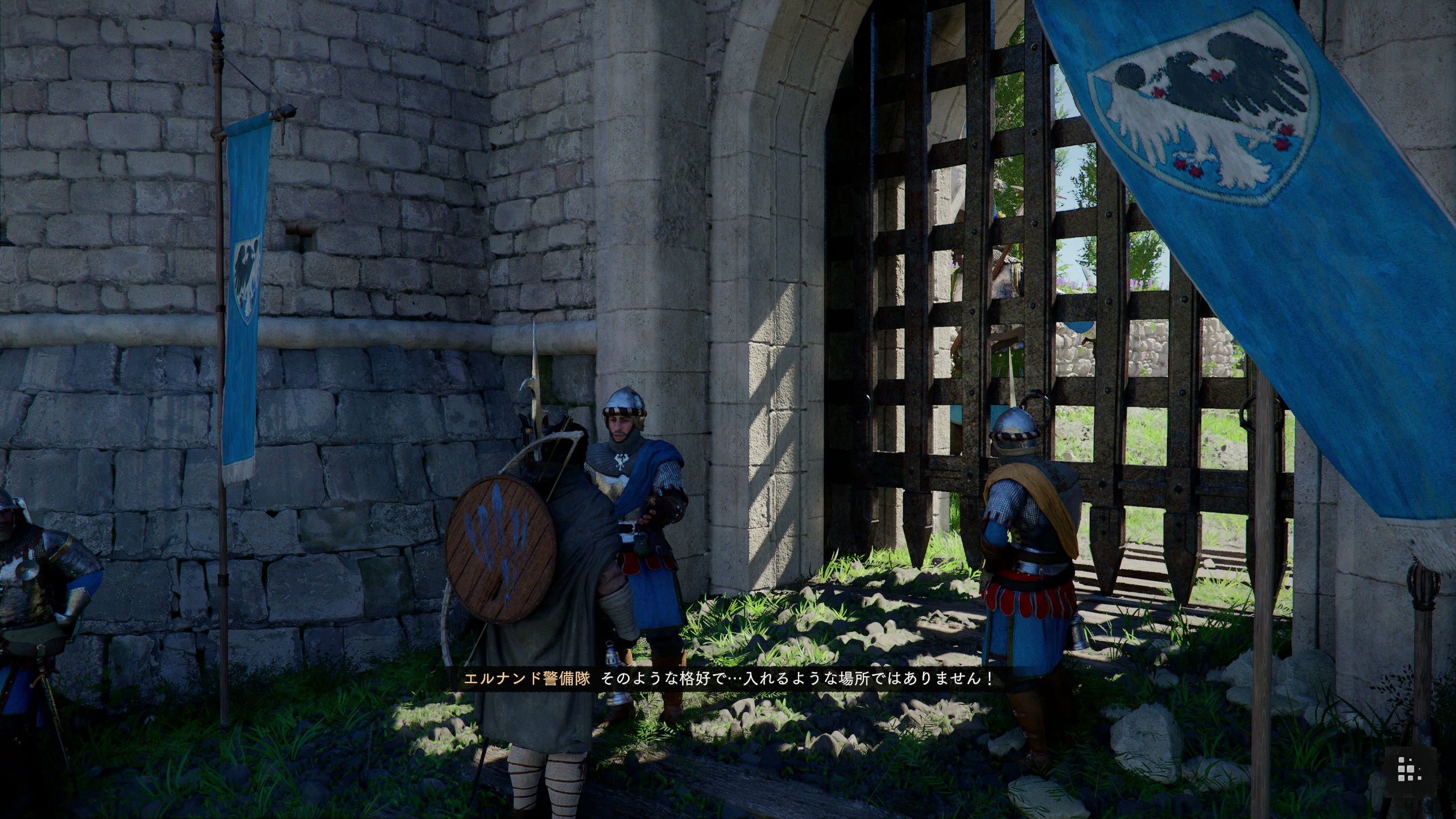 メインクエストの都合で城に入ろうとするも、「その恰好だと入城できません」と門前払いを受けてしまう