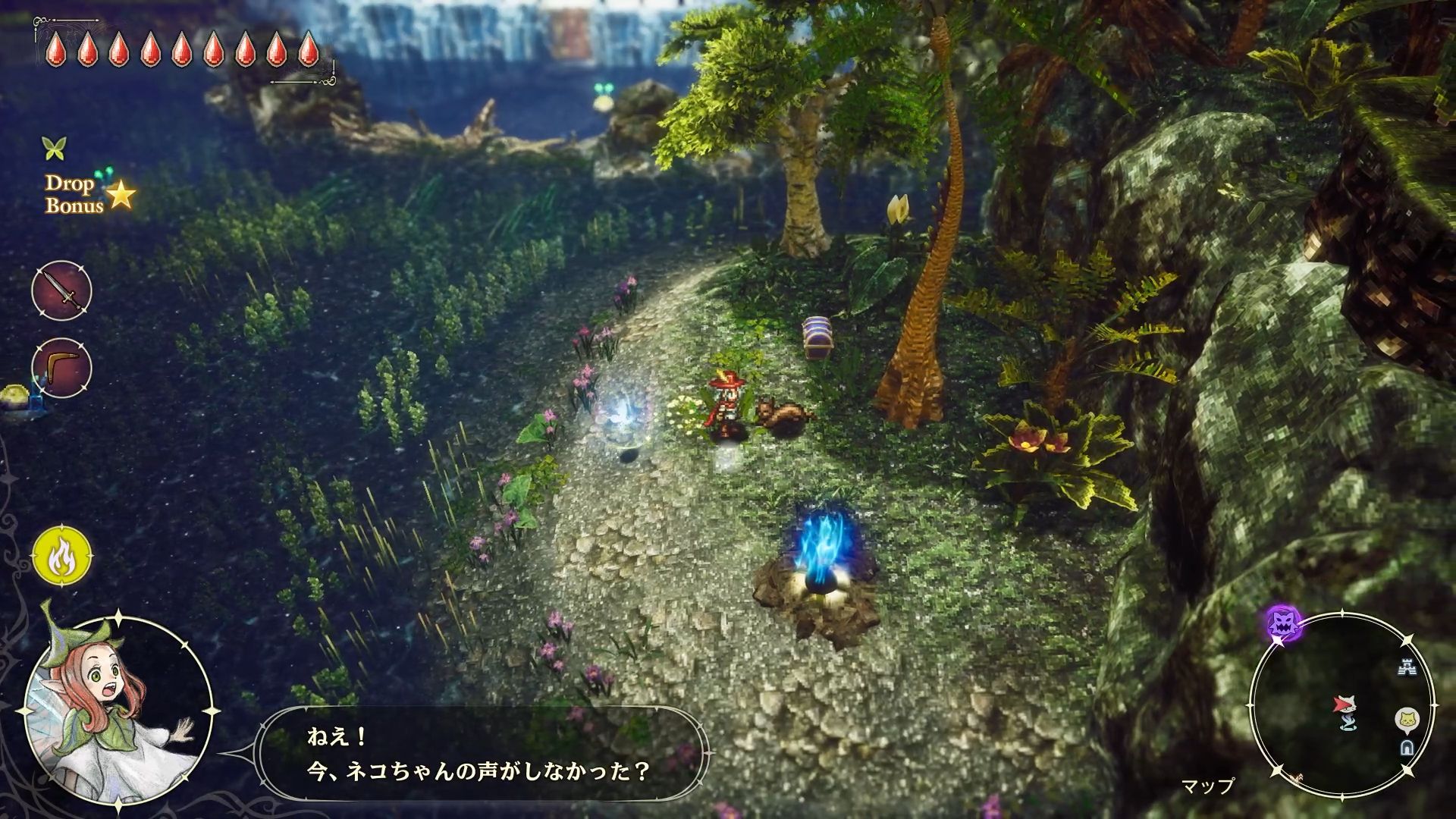 冒険の途中、ネコの鳴き声が聞こえたら辺りを探索してみよう。フェイのアドバイスにも要注意だ