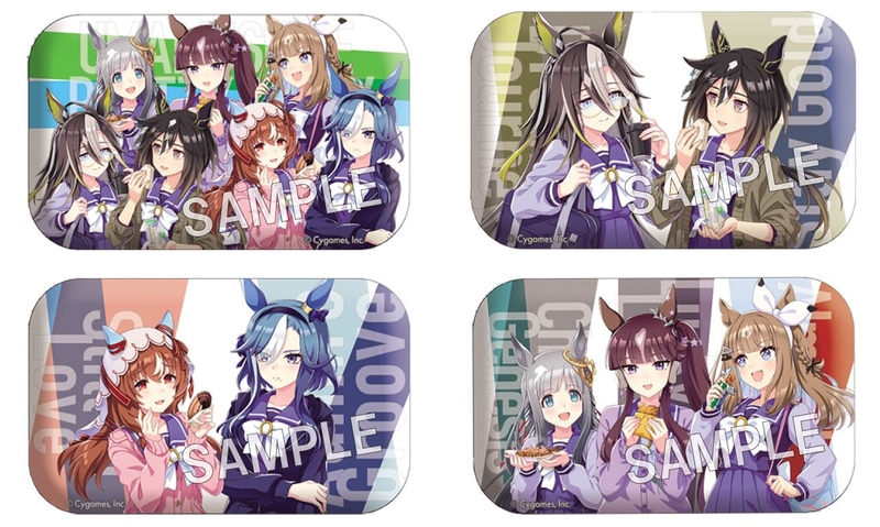 スティルインラブ、アドマイヤグルーヴ、ドリームジャーニー、アーモンドアイ、ラッキーライラック、クロノジェネシス、ステイゴールドのファミリーマート限定描き下ろしイラストを使用