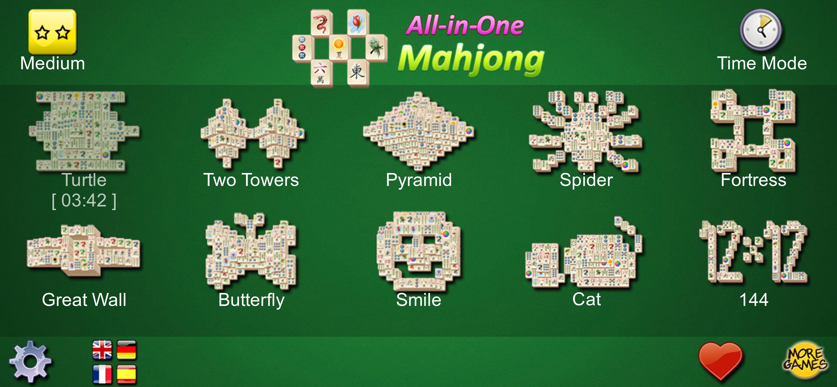 ペアになる麻雀牌を選択して取り除いていくパズルゲーム。「上海」という名前の方がお馴染みかもしれない