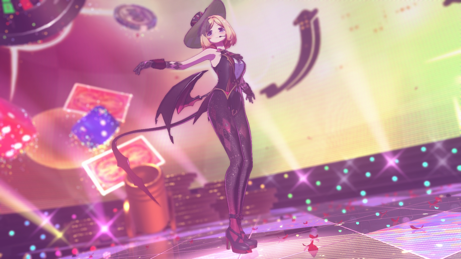 新曲「モノポリー」とアキロゼさんのイメージがガッチリハマる極上の舞台。ド派手なライティングや歌詞演出なども「ホロアース」ならではの体験だ