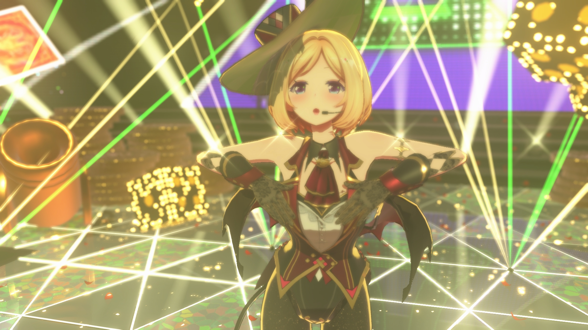 新曲「モノポリー」とアキロゼさんのイメージがガッチリハマる極上の舞台。ド派手なライティングや歌詞演出なども「ホロアース」ならではの体験だ