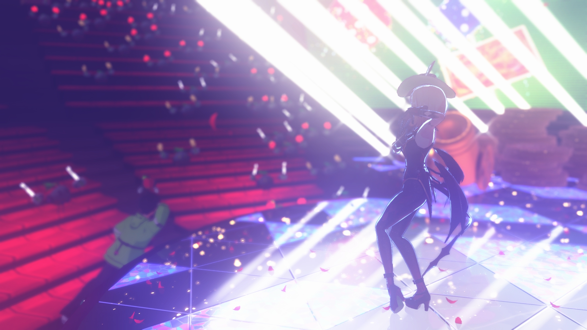 新曲「モノポリー」とアキロゼさんのイメージがガッチリハマる極上の舞台。ド派手なライティングや歌詞演出なども「ホロアース」ならではの体験だ