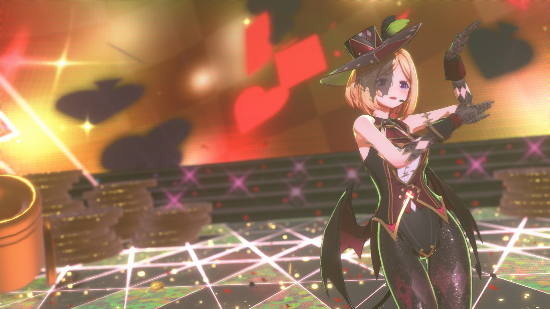 新曲「モノポリー」とアキロゼさんのイメージがガッチリハマる極上の舞台。ド派手なライティングや歌詞演出なども「ホロアース」ならではの体験だ