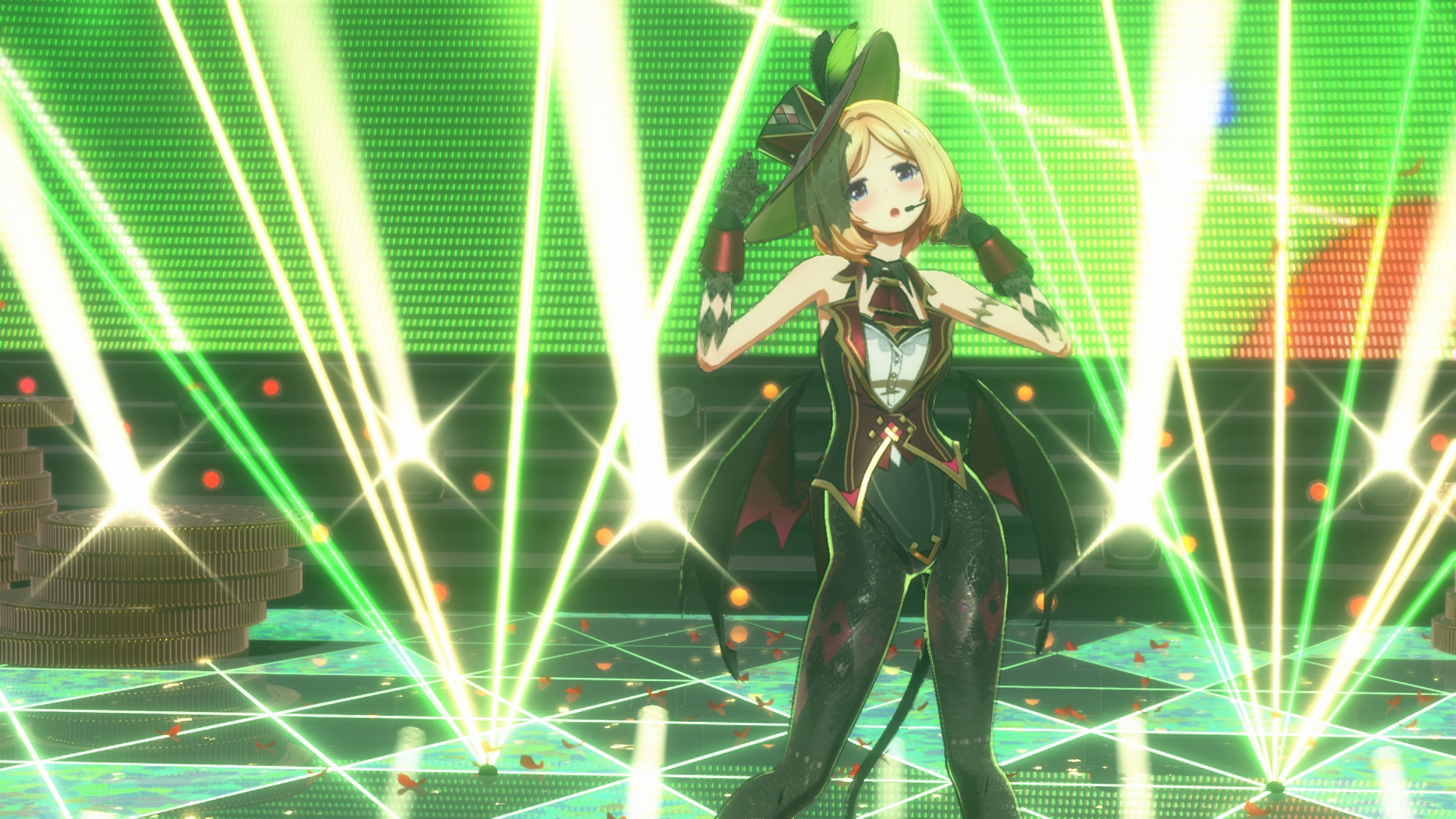 新曲「モノポリー」とアキロゼさんのイメージがガッチリハマる極上の舞台。ド派手なライティングや歌詞演出なども「ホロアース」ならではの体験だ