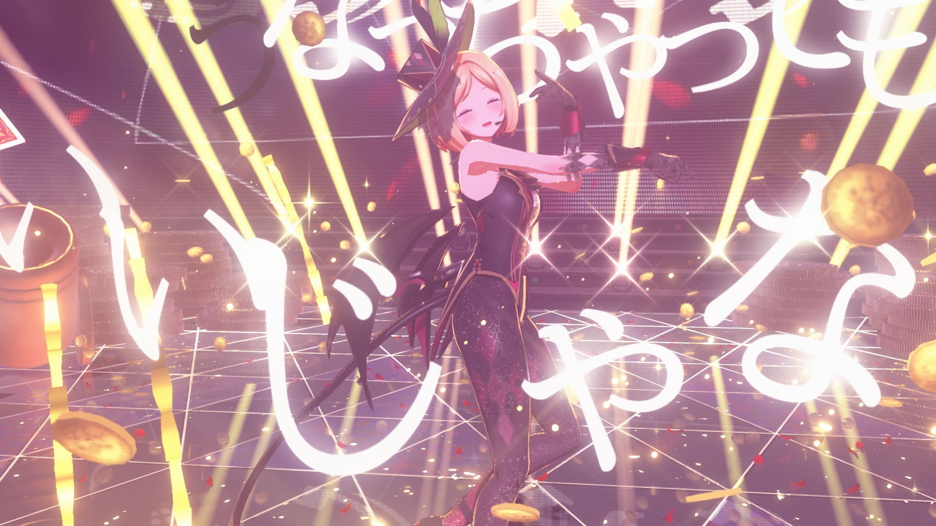 新曲「モノポリー」とアキロゼさんのイメージがガッチリハマる極上の舞台。ド派手なライティングや歌詞演出なども「ホロアース」ならではの体験だ