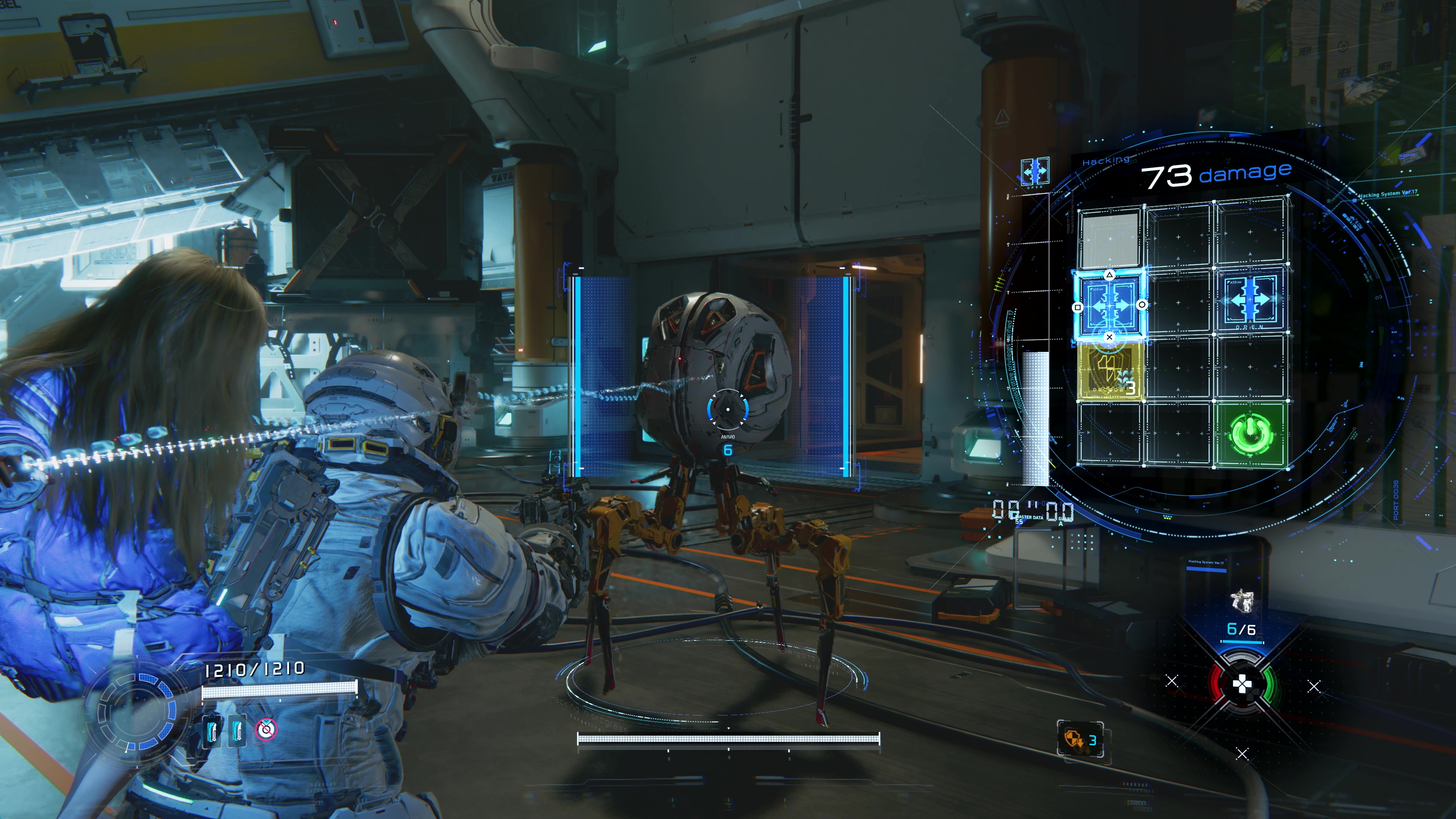 ハッキングのパズルは一筆書きの要領で、緑のマスに到達すれば成功となる