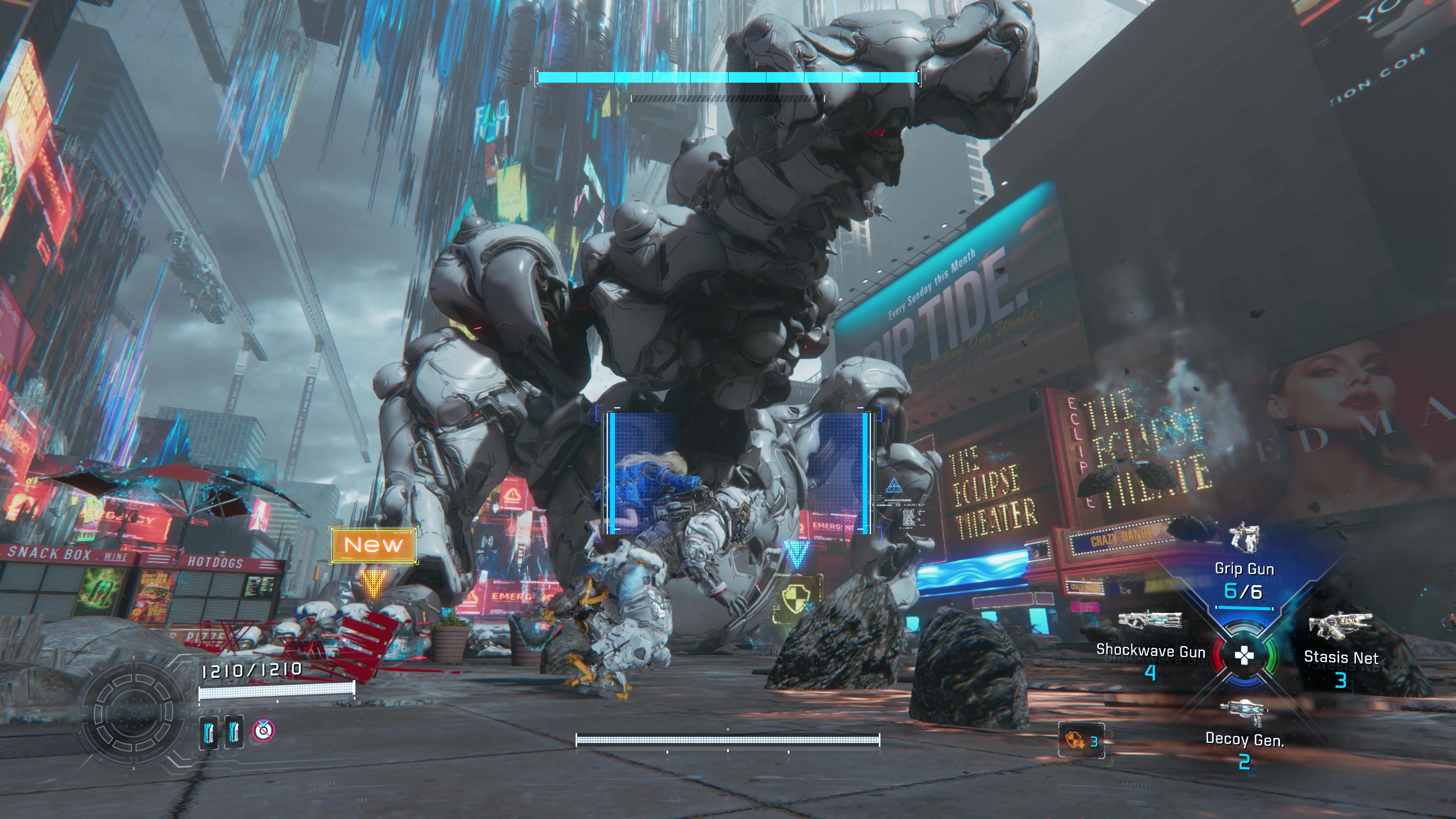 超巨大なボス。ビームを放ちながらヒューに迫る