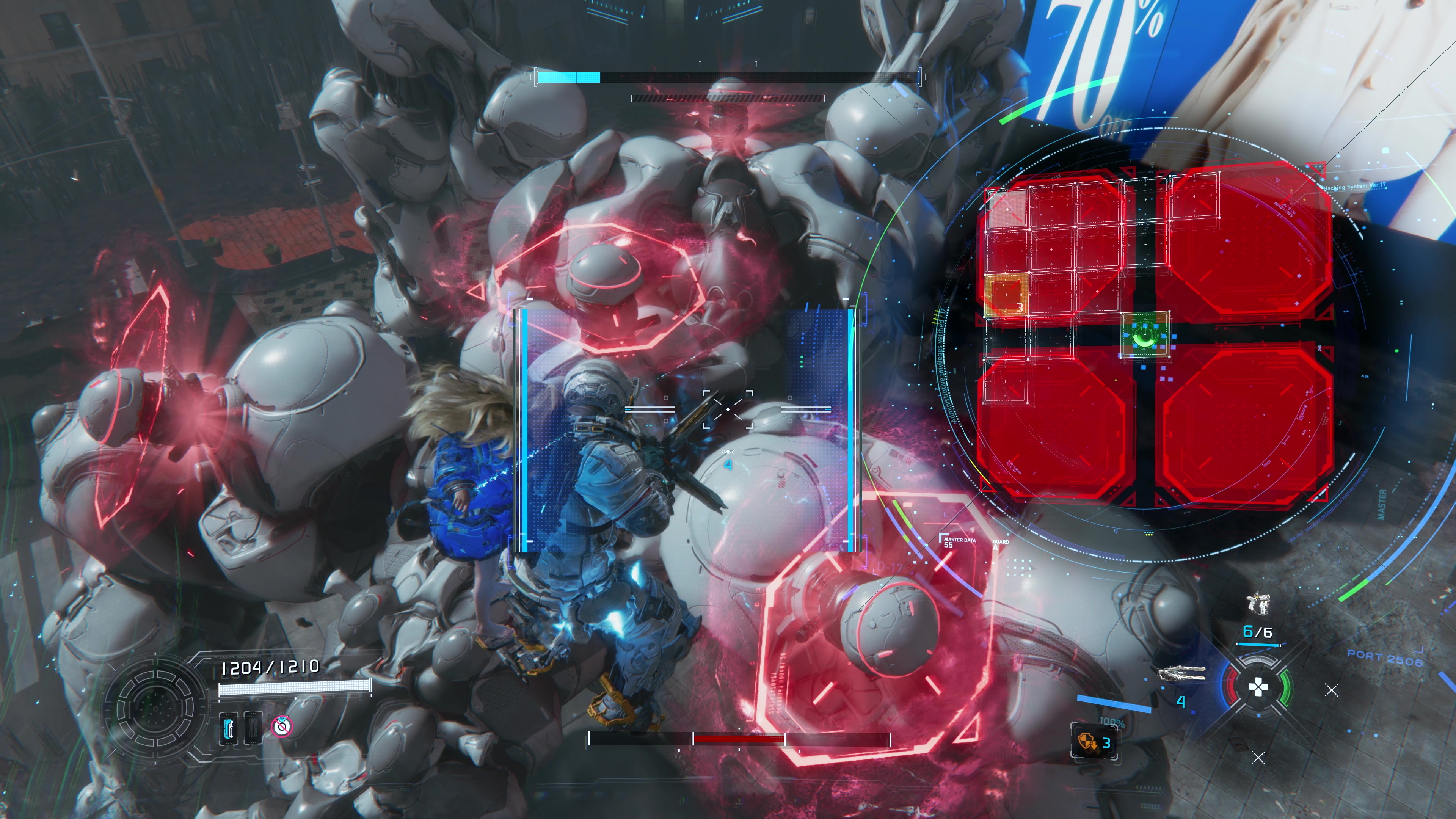 ハッキングで防御力を下げないとまともにダメージが通らないので、すぐに赤い部位を破壊していきたい