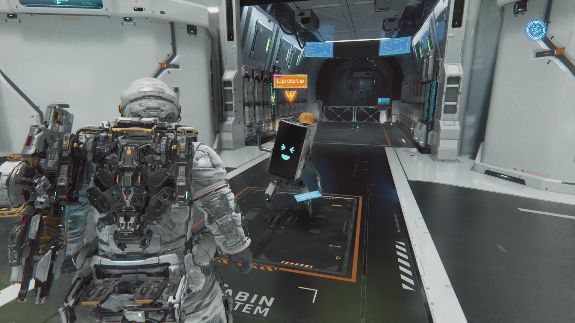 シェルターにいるお手伝いロボットのキャビン。コインを払えばスキンをはじめ様々な要素を解放できる