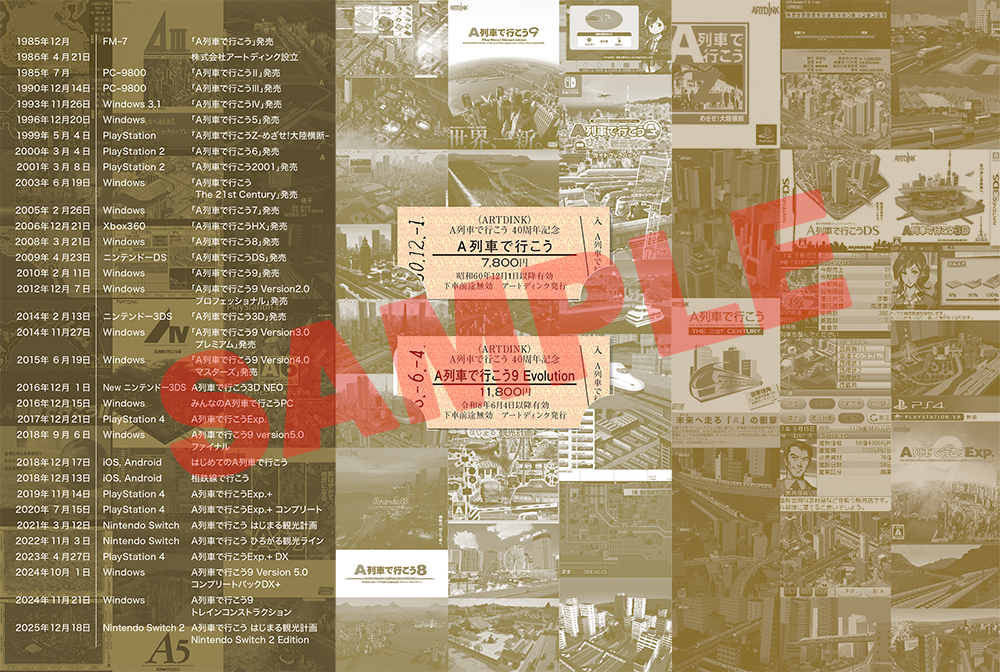 本物の硬券を作っている会社が作ったから記念きっぷも本物。上は昭和60年発行の「A列車で行こう」、下は令和8年発行の「Nintendo Switch 2」だ。硬券きっぷの裏面は連番が印刷されている。何番が届くか、きっぷコレクターには気になるところ