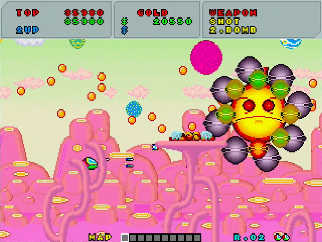 上空から弾丸の雨を降らせるステージ2のボス、ボランダ