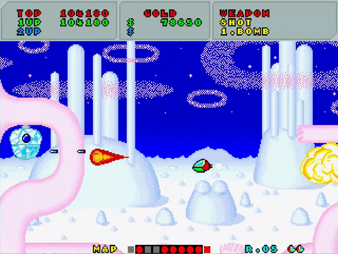 ステージ5では、ファイヤーボムを利用して左右の基地を2機まとめて倒すことが可能