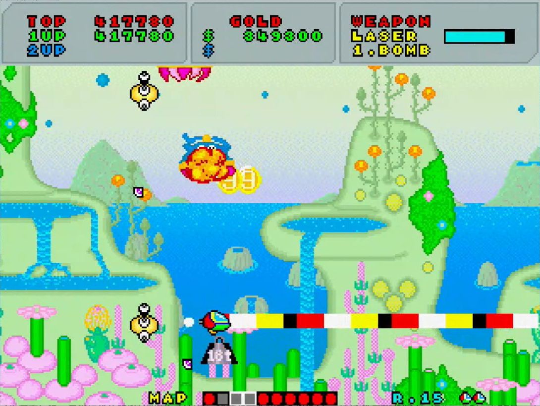 ステージ7の写真の位置でヘビーボムを撃ち、基地を2機同時に倒すのもお気に入りのパターンだった