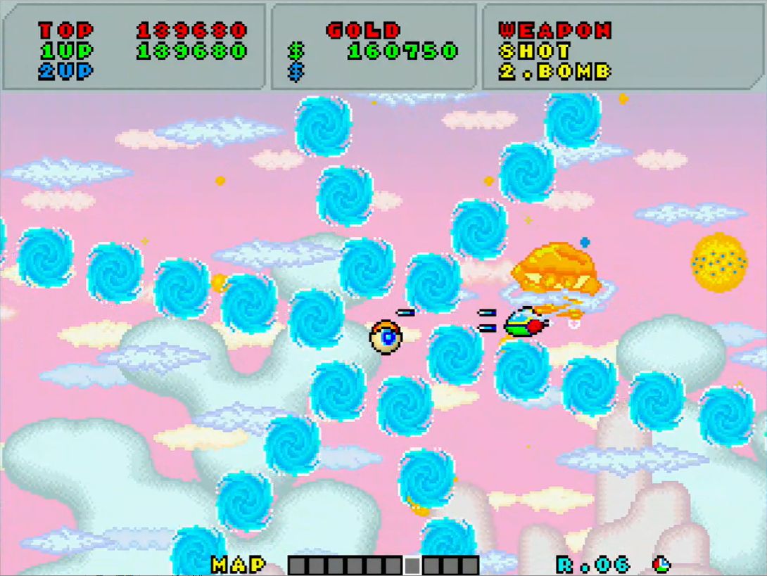 ステージ6のボス、ウインクロンは、竜巻を避けつつショットやボムを目玉に撃ち込むのが本来の倒し方だ